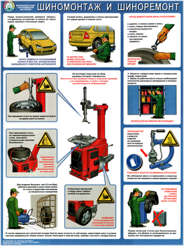 ПС72 Безопасность в авторемонтной мастерской. шиномонтаж и шиноремонт (пленка самокл., А2, 1 лист) - Плакаты - Автотранспорт - Магазин охраны труда ot-magazin.ru