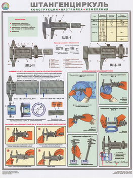 ПС52 Штангенциркуль (конструкция, настройка, измерения) (ламинированная бумага, А2, 1 лист) - Плакаты - Безопасность труда - Магазин охраны труда ot-magazin.ru